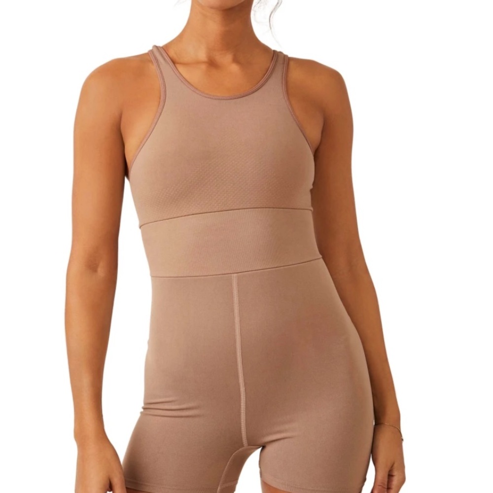 FP Movement FREE PEOPLE Every Single Time Runsie One Piece Jumper Tan  M/L NWT